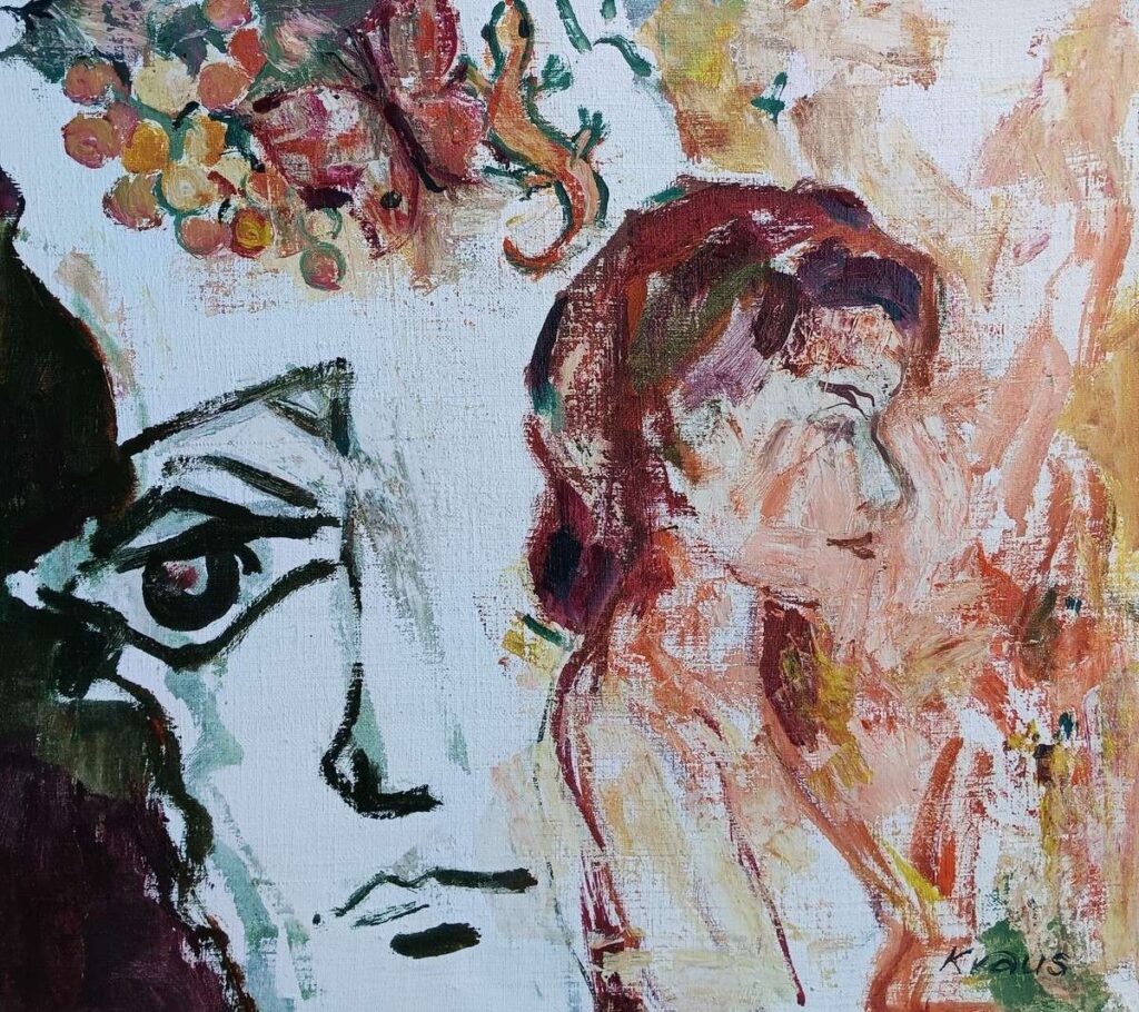 Öl auf Leinwand von Erich Kraus, 2004: "Herbsttage" -Symbolik / Poetische Szene mit erzählerischer Tiefe.